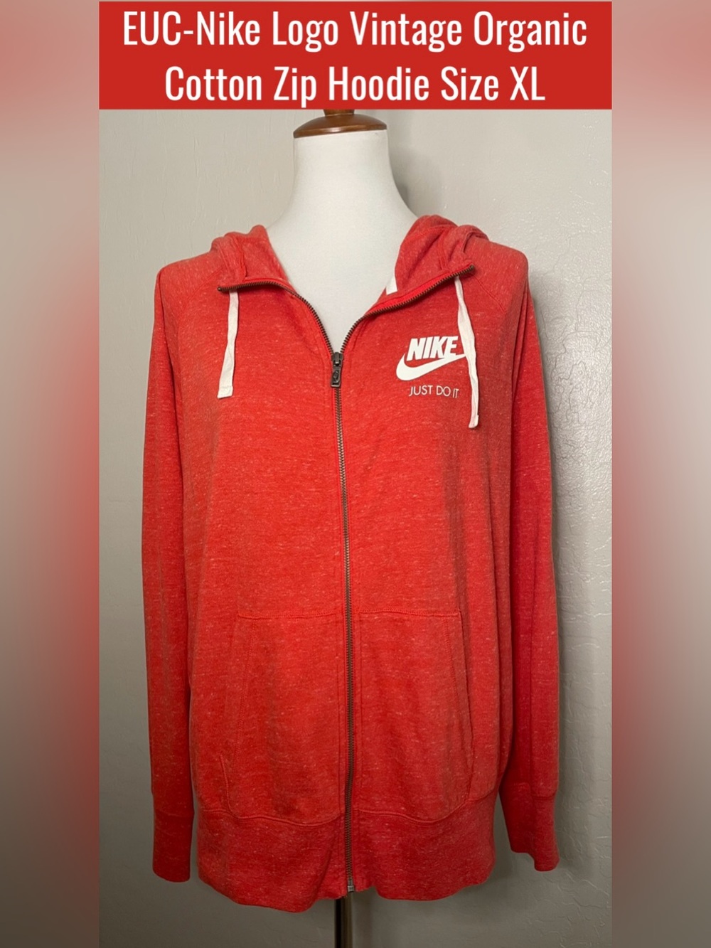 EUC-Nike Logo Vintage Organic Cotton Zip Hoodie Size XL Orange